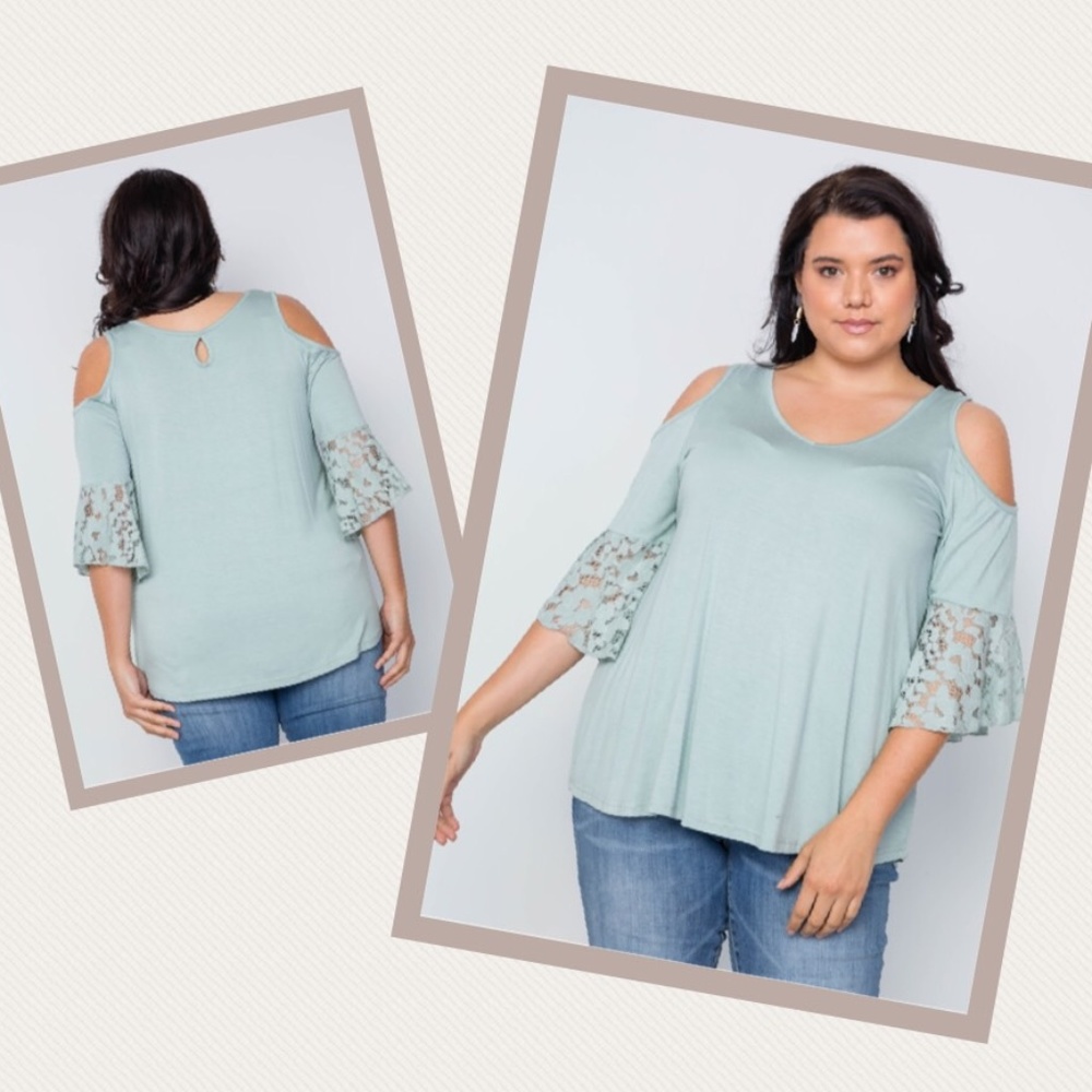 Light Green Cold Shoulder Swing Top Plus Size 2X